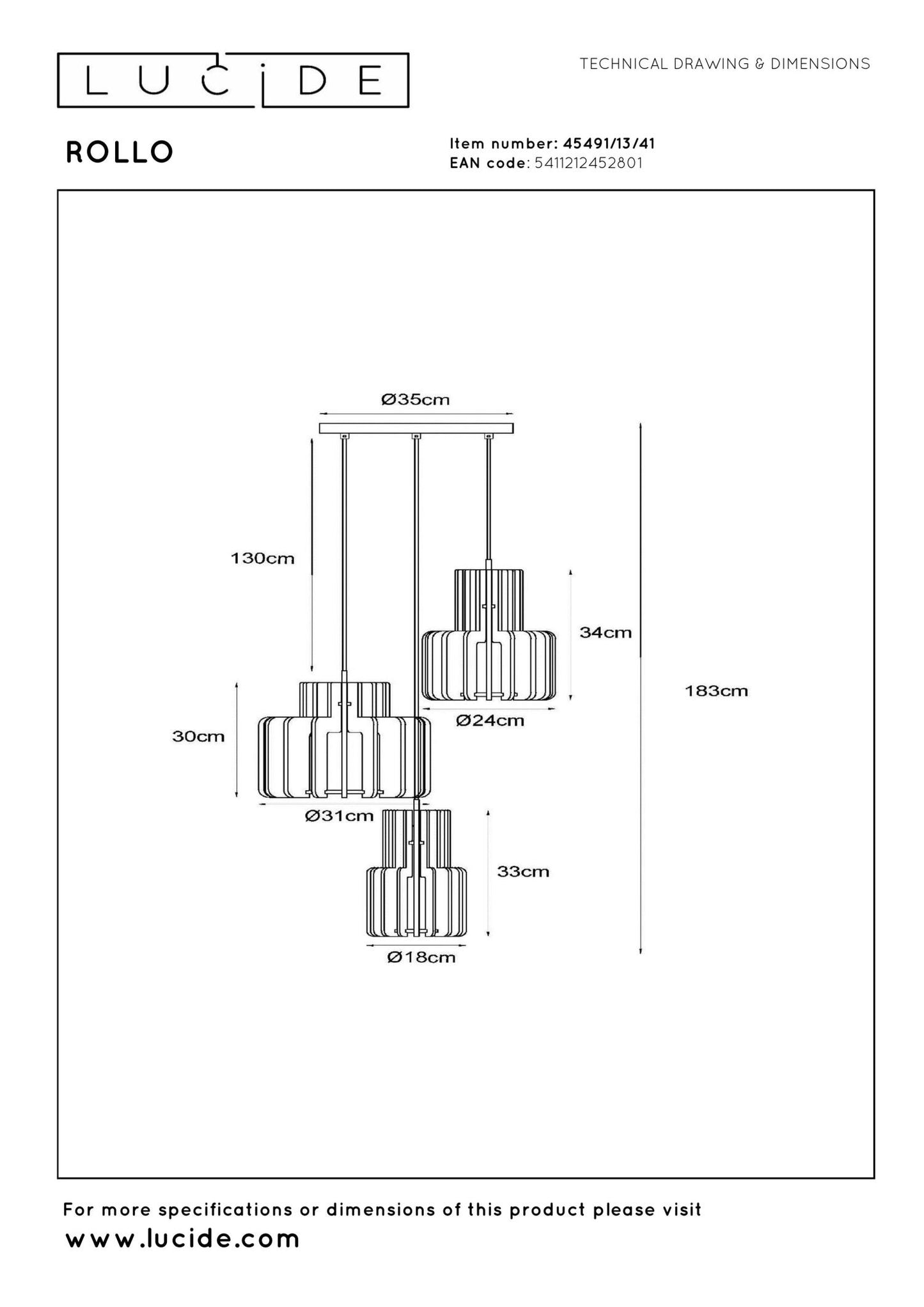 Hanglamp Rollo taupe 3-lichts 3xE27