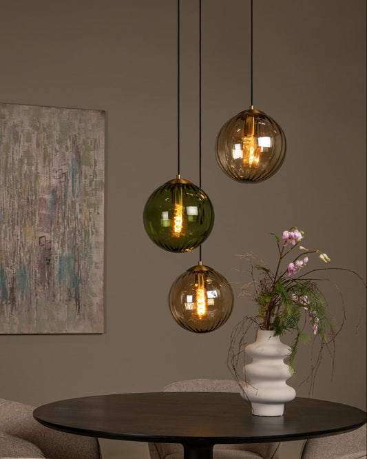 Hanglamp Monsaraz 3-lichts amber-groen 3xE27