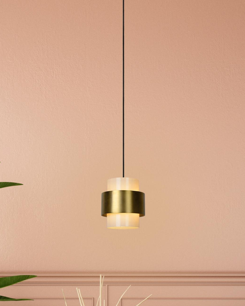 Hanglamp Fermin klein Messing-opaal glas E27