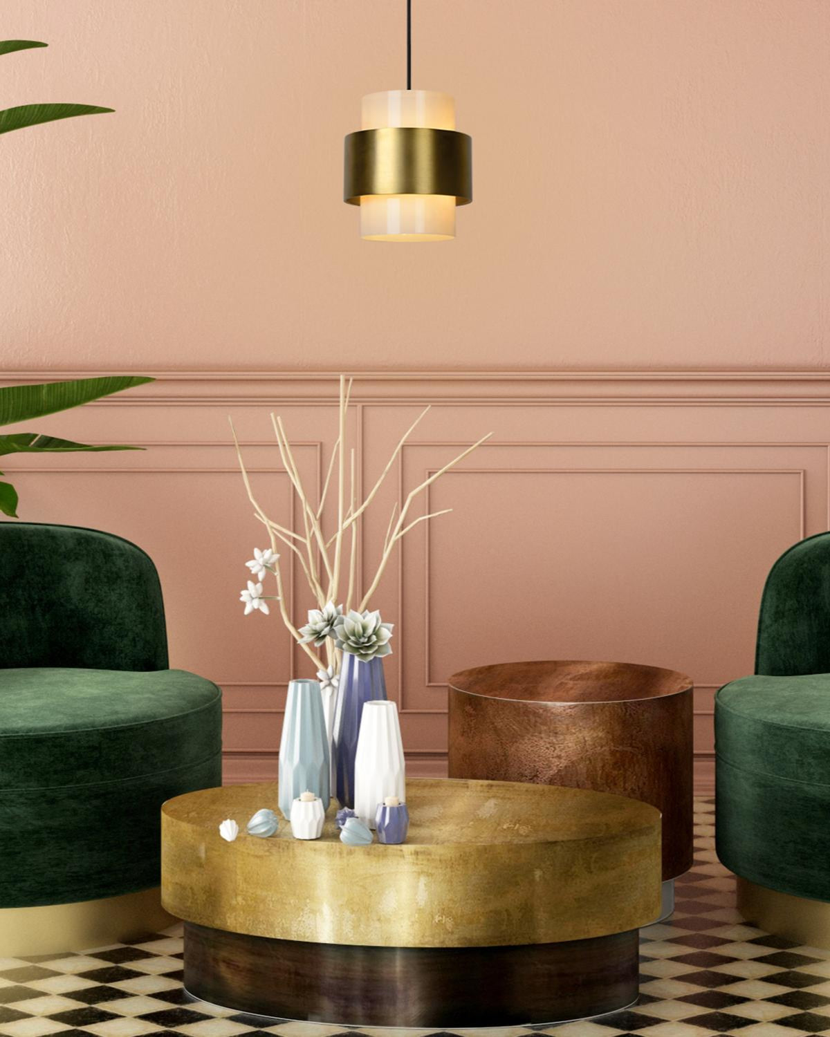 Hanglamp Fermin klein Messing-opaal glas E27