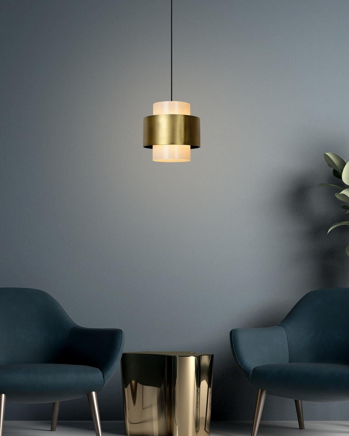 Hanglamp Fermin Messing-opaal glas E27