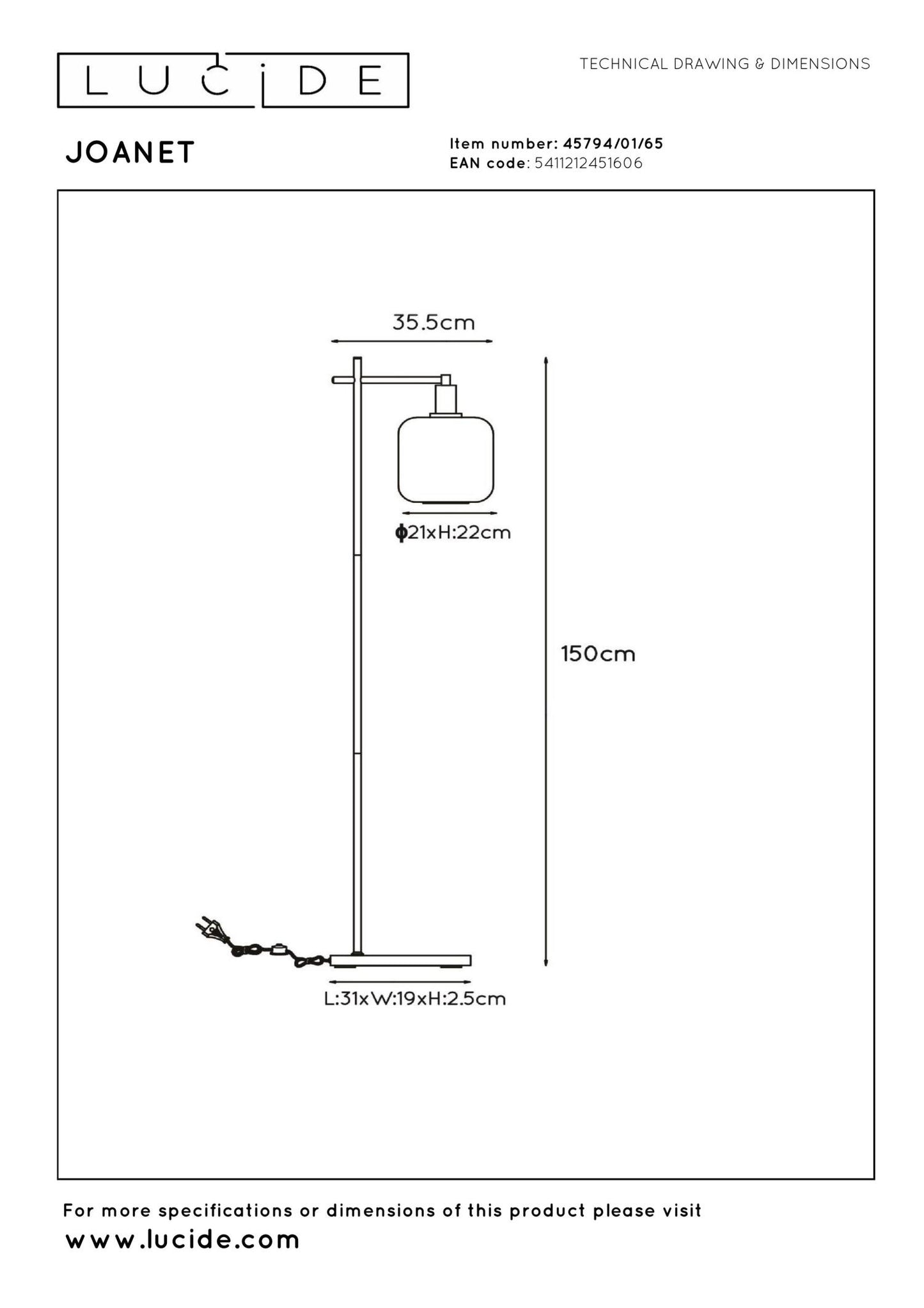Vloerlamp Joanet zwart-goud E27