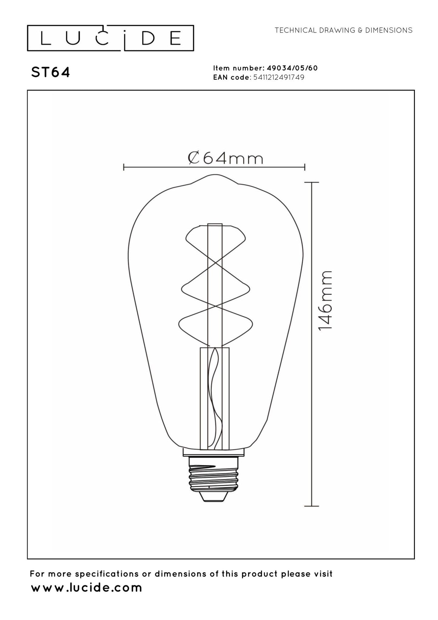 Lucide edison clear 4,9W E27 dimbaar LED