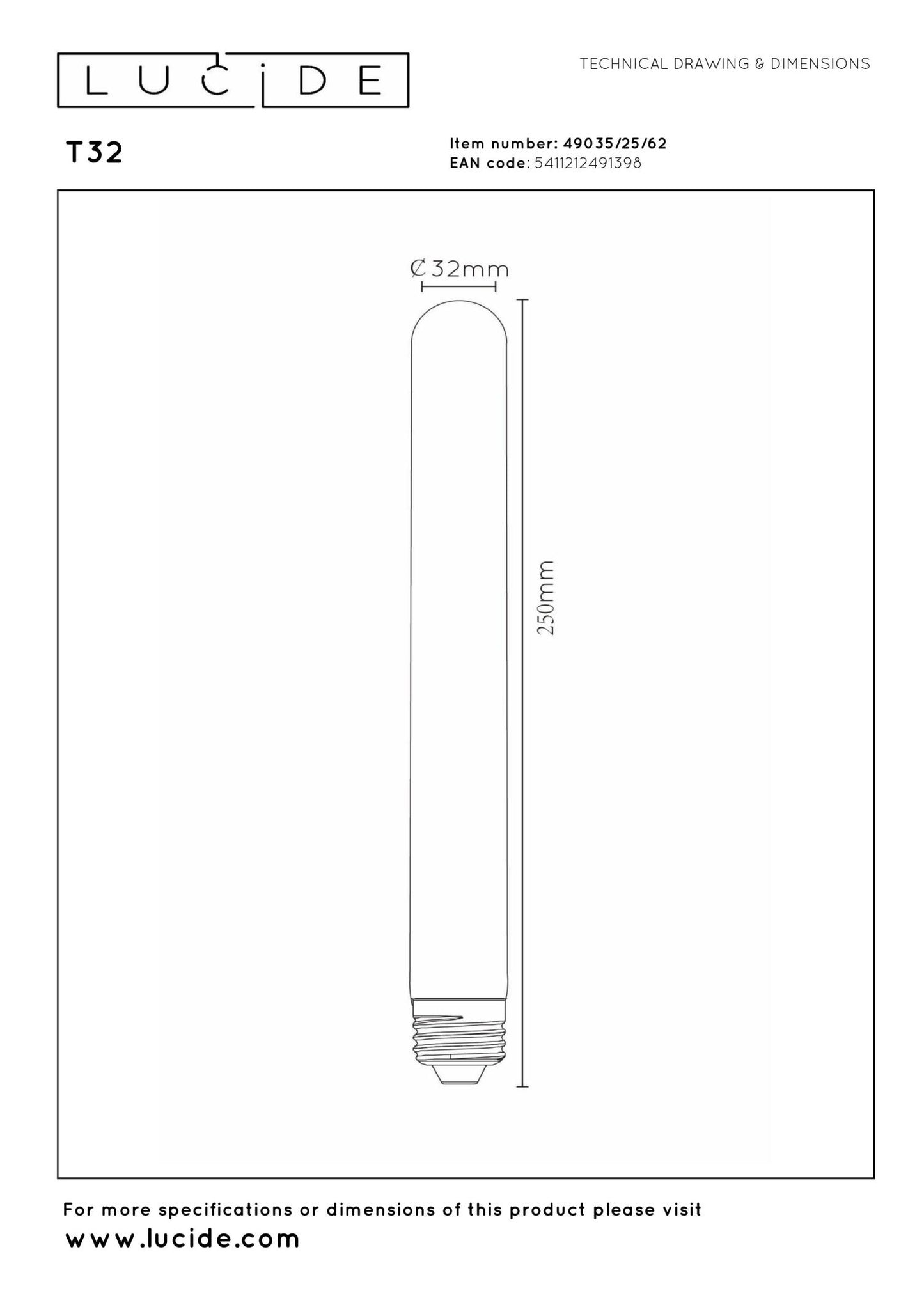 Lucide buislamp 25cm gold 4,9W E27 dimbaar LED