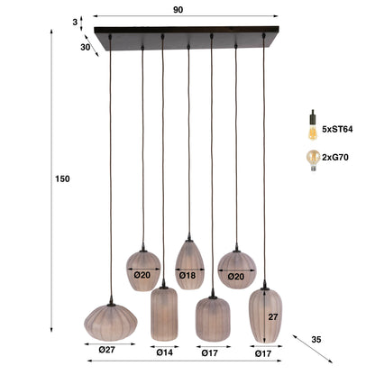 Hanglamp Altura 7-lichts / Sienna bruin-frosted