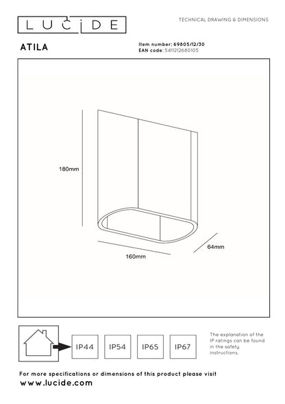 Wandlamp Atila buiten/badkamer ovaal schuin incl. LED