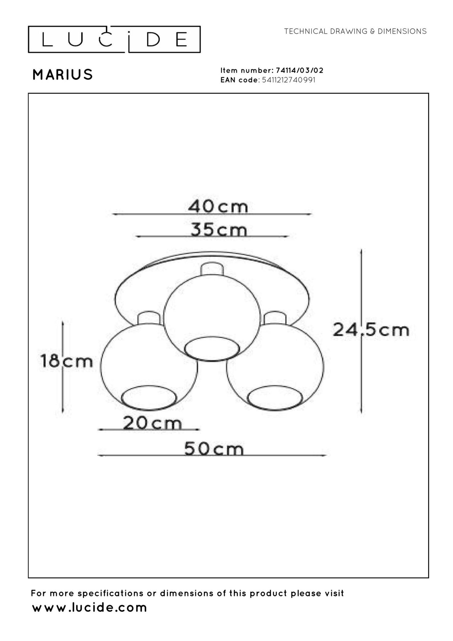 Plafondlamp Marius messing 3xE27