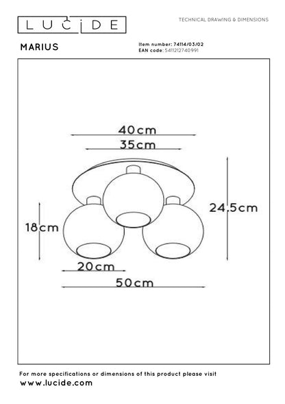 Plafondlamp Marius messing 3xE27
