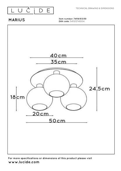 Plafondlamp Marius zwart 3xE27