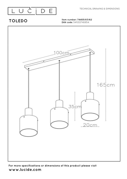 Hanglamp Toledo amber 4xE27
