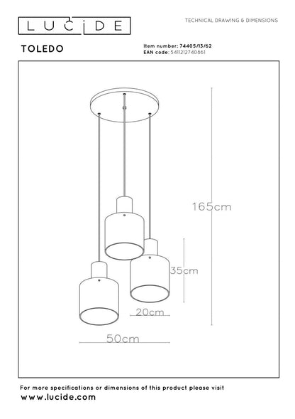 Hanglamp Toledo amber 3xE27