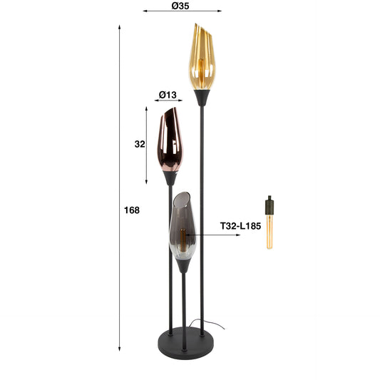 Vloerlamp Cocoon 3-lichts / Zwart