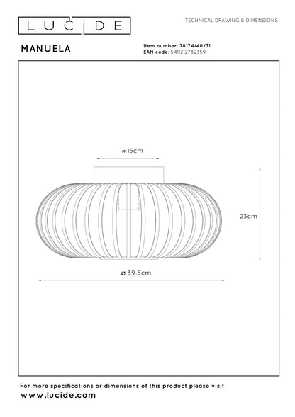 Plafondlamp Manuela wit E27