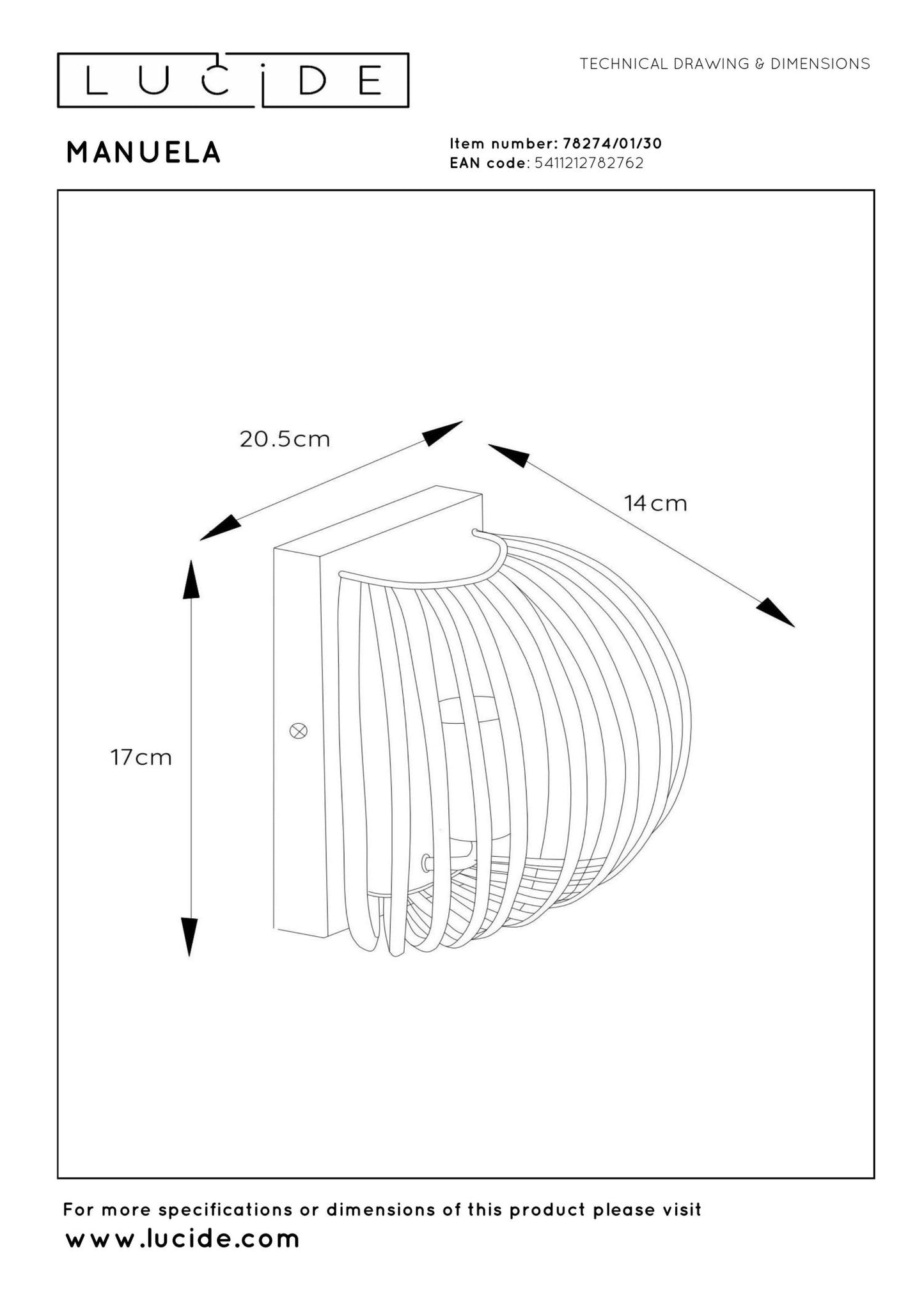 Wandlamp Manuela zwart E14