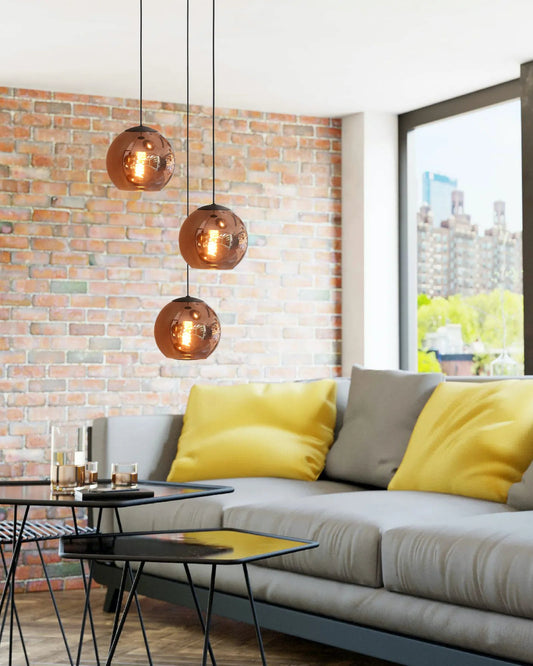 Hanglamp glas koper 3-lichts E27 18390094