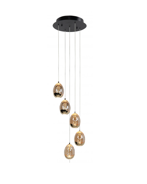 Hanglamp Egg goud rond 5-lichts