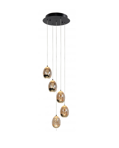 Hanglamp Egg goud rond 5-lichts