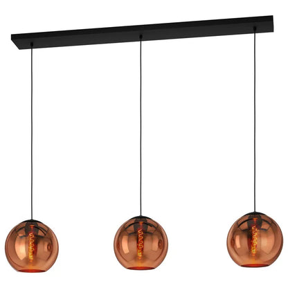 Hanglamp glas koper 3-lichts E27 18390095