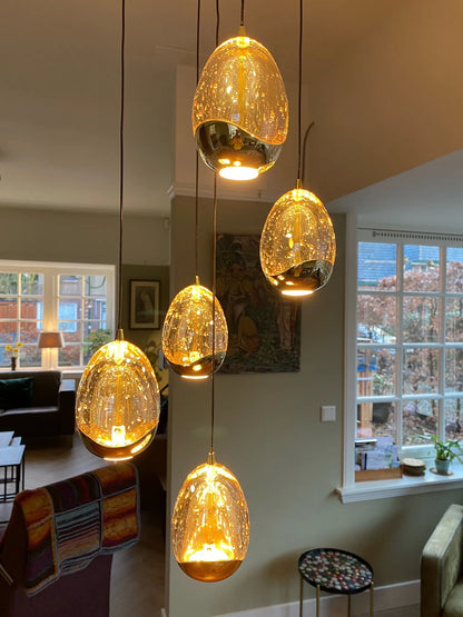 Hanglamp Egg goud rond 5-lichts