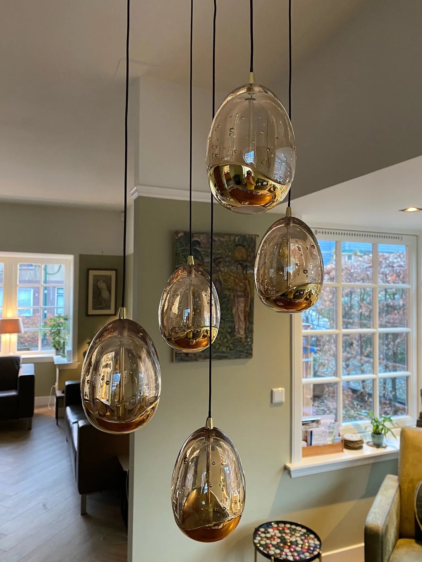 Hanglamp Egg goud rond 5-lichts