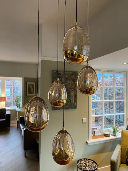 Hanglamp Egg goud rond 5-lichts