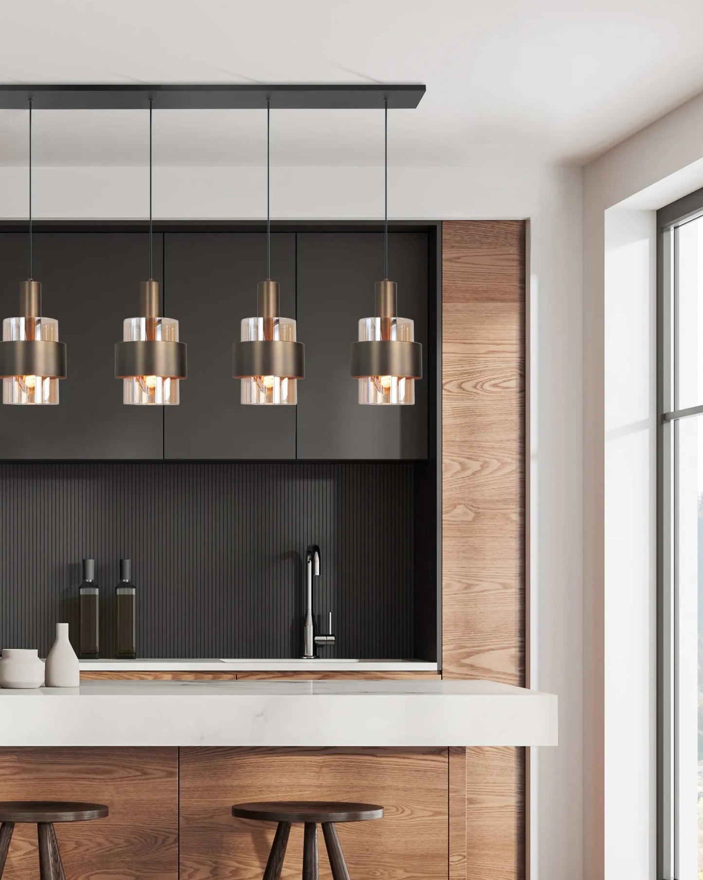 Hanglamp Marrone brons amber