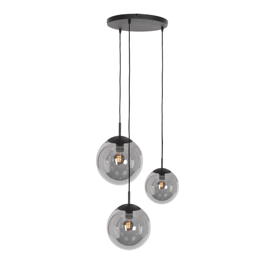 3123ZW Hanglamp Bollique New  Zwart 3lichts E27 fitting