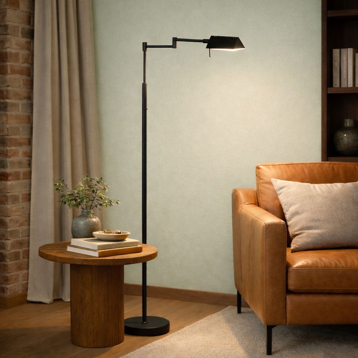 4603ZW Leeslamp GlowGo  â zwarte vloerlamp met accu en verstelbare arm