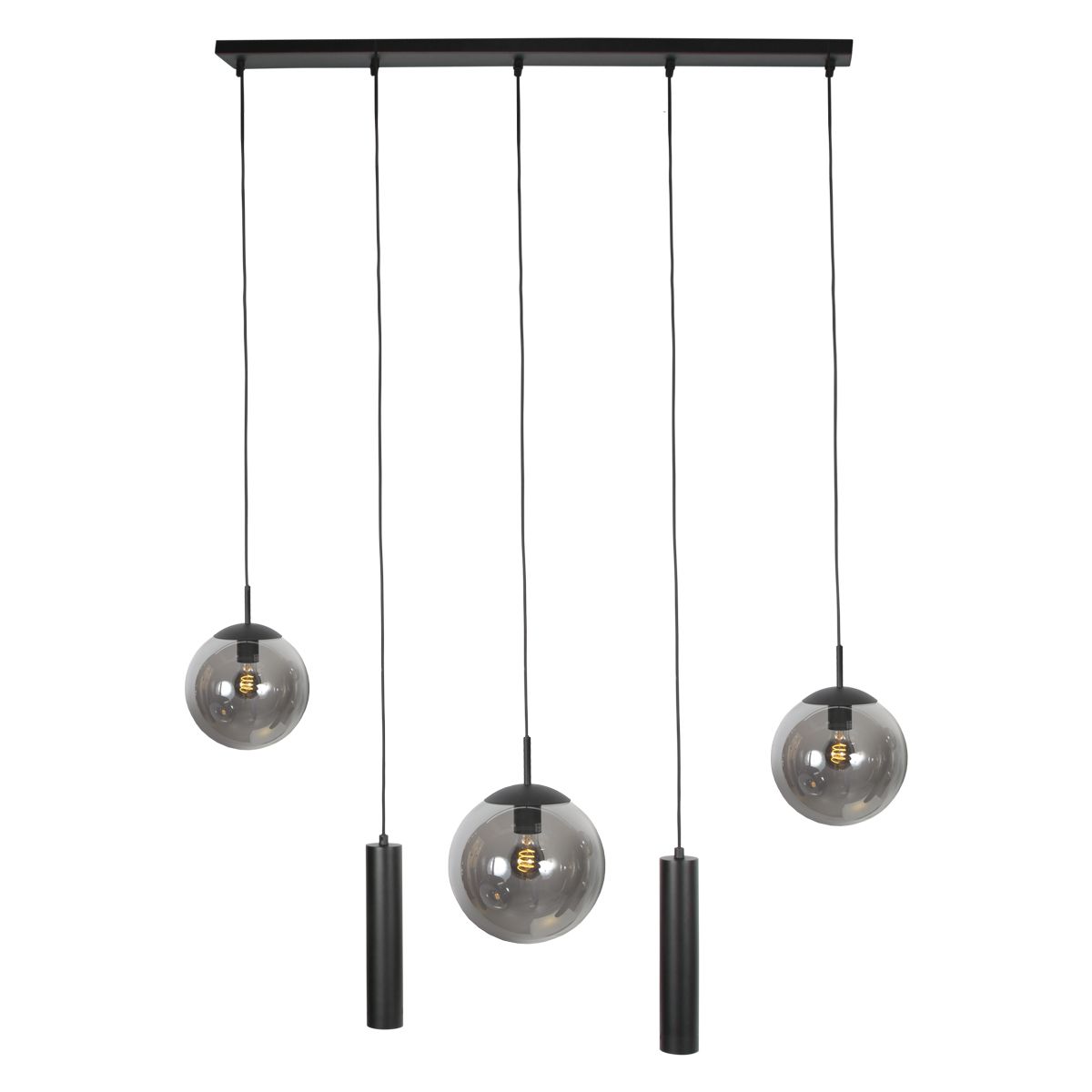 4847ZW Zwarte hanglamp Bollique , 5-lichts voor eettafel