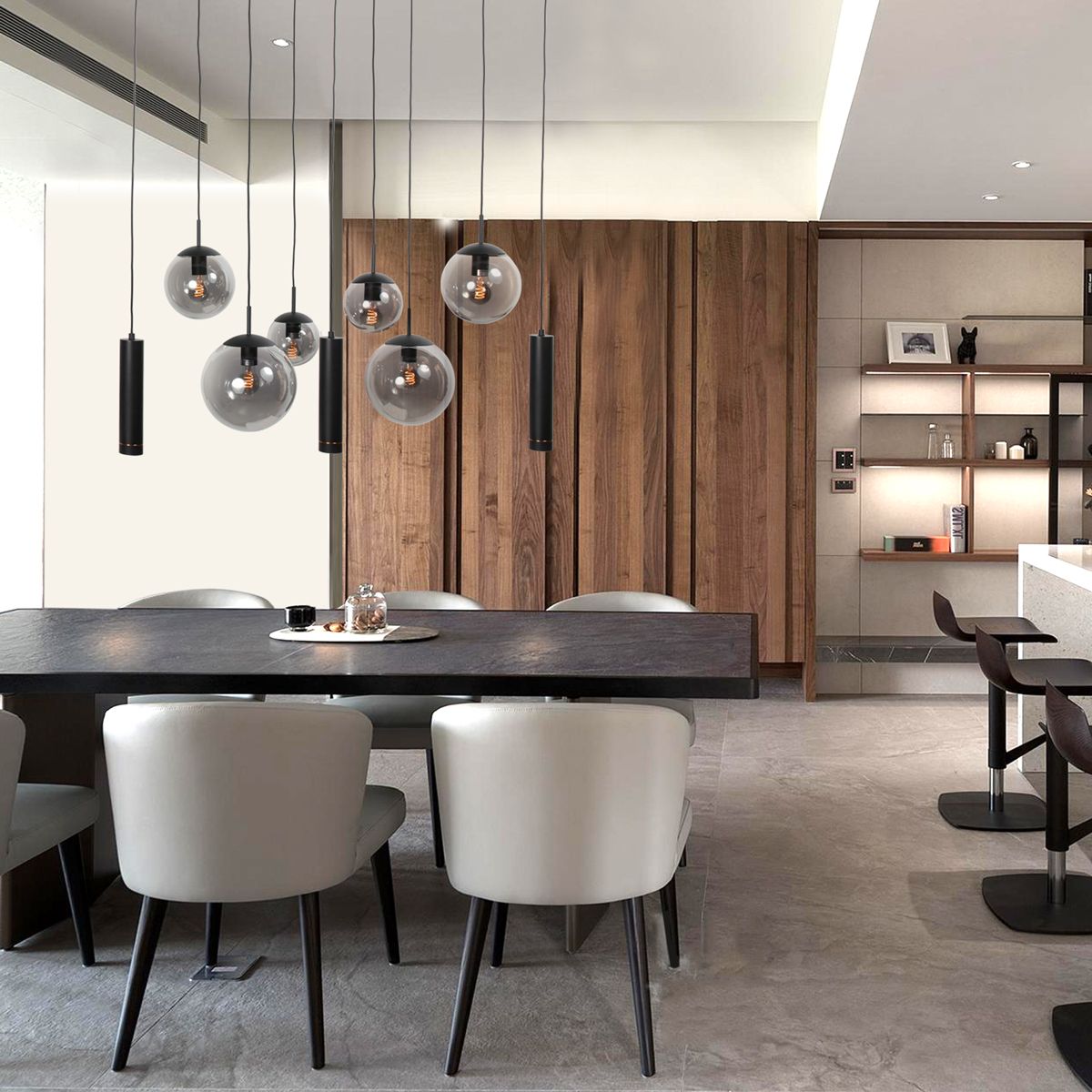 4846ZW Zwarte hanglamp Bollique , 9-lichts design voor eettafel